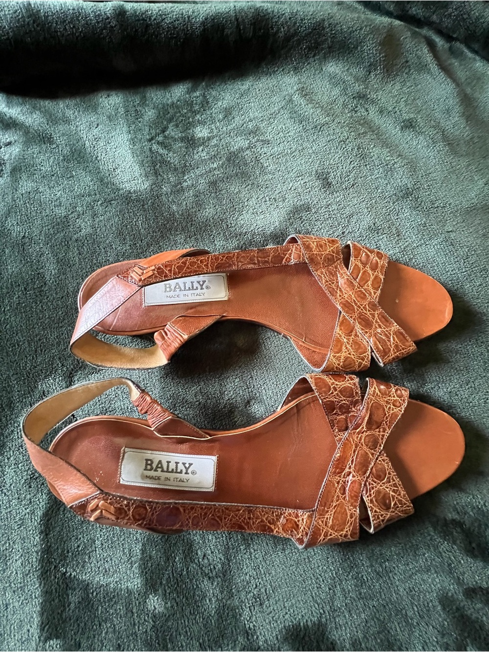 Bally Croc-Embossed Tan Leather Slingback Sandals- a rare opportunity